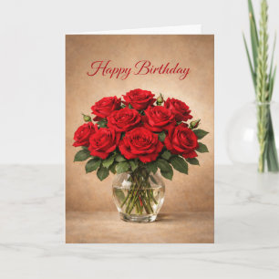 Classic Red Roses Birthday Card