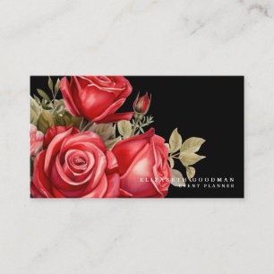 Classic Red Roses Black Business Cards