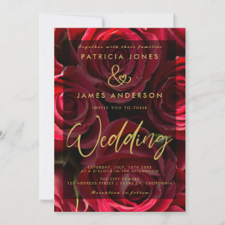Classic Red Roses Overlay Wedding Invitation
