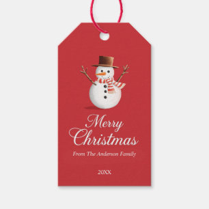 Classic Red Snowman Family Christmas Gift Tags