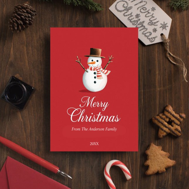 Classic Red Snowman Family Christmas Holiday Postcard (Creator Uploaded)