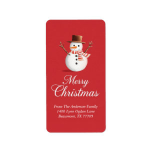 Classic Red Snowman Family Christmas Label