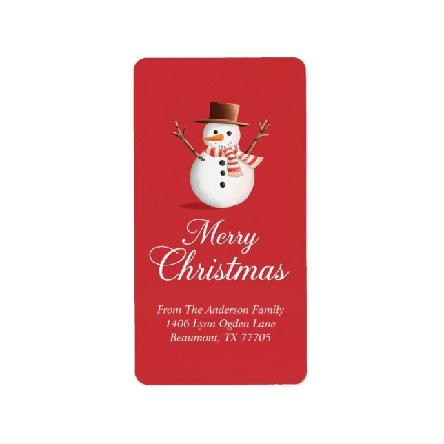 Classic Red Snowman Family Christmas Label (Front)