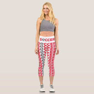 Classic Red Soccer Typography Bold Sports Fan Grap Capri Leggings