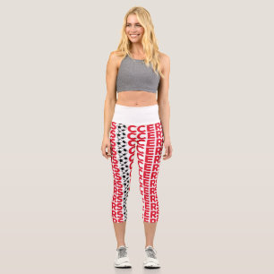 Classic Red Soccer Typography Bold Sports Fan Grap Capri Leggings