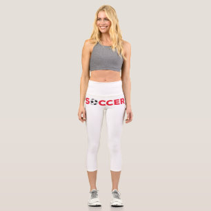 Classic Red Soccer Typography Bold Sports Fan Grap Capri Leggings