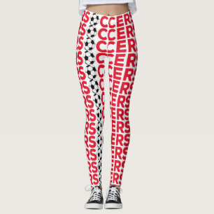 Classic Red Soccer Typography Bold Sports Fan Grap Leggings