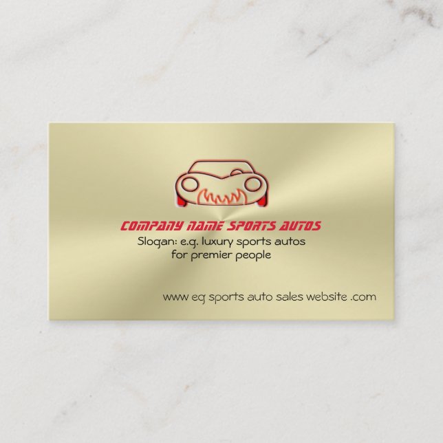Classic Red Sports Car on gold-look, Auto sales Business Card (Front)