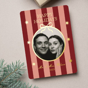 Classic Red Striped Photo Holiday Card