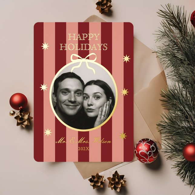 Classic Red Striped Photo Holiday Card (Creator Uploaded)