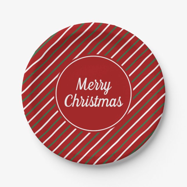Classic Red Stripes Christmas  Paper Plate (Front)