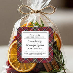 Classic Red Tartan Holiday Simmer Pot Square Sticker