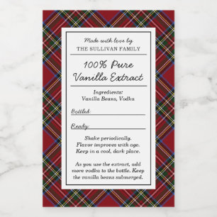 Classic Red Tartan Holiday Vanilla Extract Label