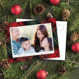 Classic Red Tartan Plaid Frame Holiday Photo Postcard