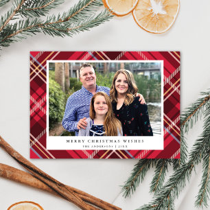 Classic Red Tartan Plaid Frame Holiday Photo Postcard