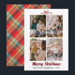Classic Red Tartan Plaid Hand Lettered Christmas Holiday Card<br><div class="desc">Celebrate the season with this festive card showcasing a vibrant red tartan plaid back and hand-lettered "Merry Christmas". Easily personalize it with four of your favorite family photos and your custom name.</div>