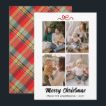 Classic Red Tartan Plaid Hand Lettered Christmas Holiday Card<br><div class="desc">Celebrate the season with this festive card showcasing a vibrant red tartan plaid back and hand-lettered "Merry Christmas". Easily personalize it with four of your favorite family photos and your custom name.</div>