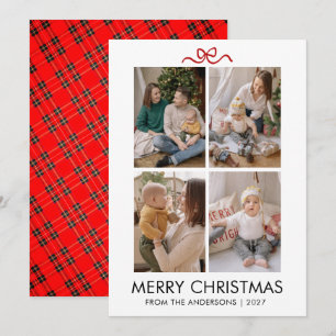 Classic Red Tartan Plaid Multi Photo Christmas Holiday Card