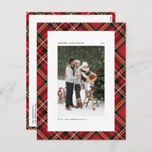 Classic Red Tartan Plaid Pattern Photo Holiday Postcard
