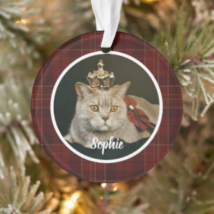 Classic Red Tartan Plaid Pet Dog Photo Holiday Ornament