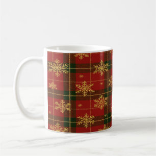 Classic Red Tartan with Golden Snowflakes Coffee Mug