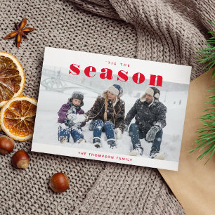 Classic Red Tis the Season Photo Christmas Holiday Postcard