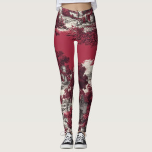 Classic Red Toile with Pastoral French Scenes Leggings