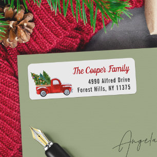 Classic Red Truck Christmas Tree Return Address