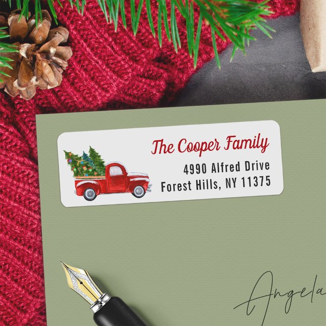 Classic Red Truck Christmas Tree Return Address (Creator Uploaded)
