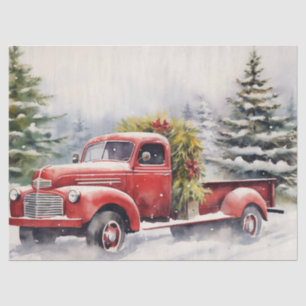 Classic Red Truck Hauling Christmas Greenery Tissue Paper
