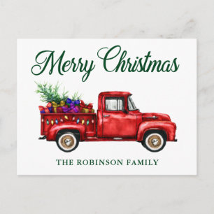 Classic Red Truck Tree Gifts Christmas Family Name Postcard