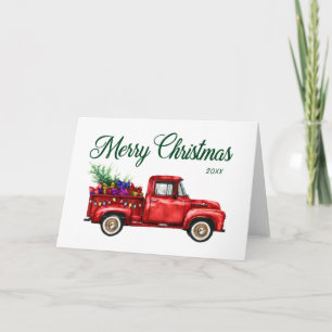 Classic Red Truck Tree Gifts Merry Christmas Year Card