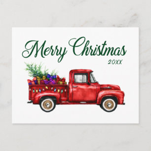 Classic Red Truck Tree Gifts Merry Christmas Year Postcard