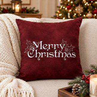 Classic Red Velvet Vintage Merry Christmas Cushion