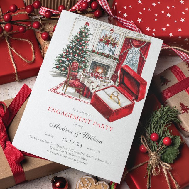 Classic Red Vintage Christmas Engagement Invitation (Creator Uploaded)