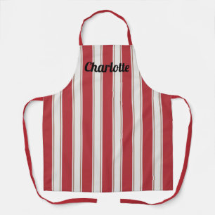 Classic Red, White and Mocha Mouse Stripes Apron
