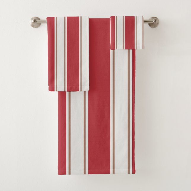 Classic Red, White and Mocha Mouse Stripes Bath Towel Set (Insitu)