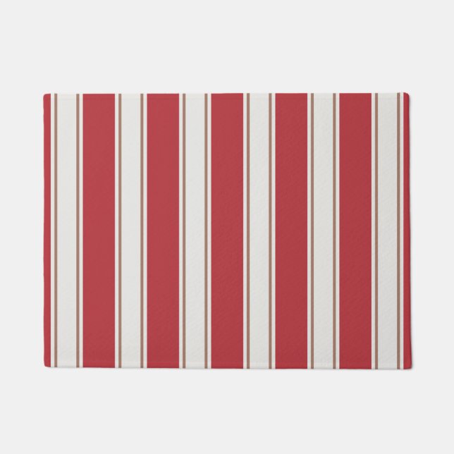 Classic Red, White and Mocha Mouse Stripes Doormat (Front)