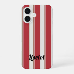 Classic Red, White and Mocha Mouse Stripes iPhone 16 Case