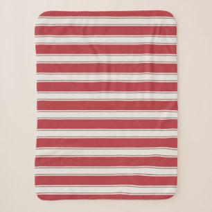 Classic Red, White and Mocha Mouse Stripes Sherpa Blanket