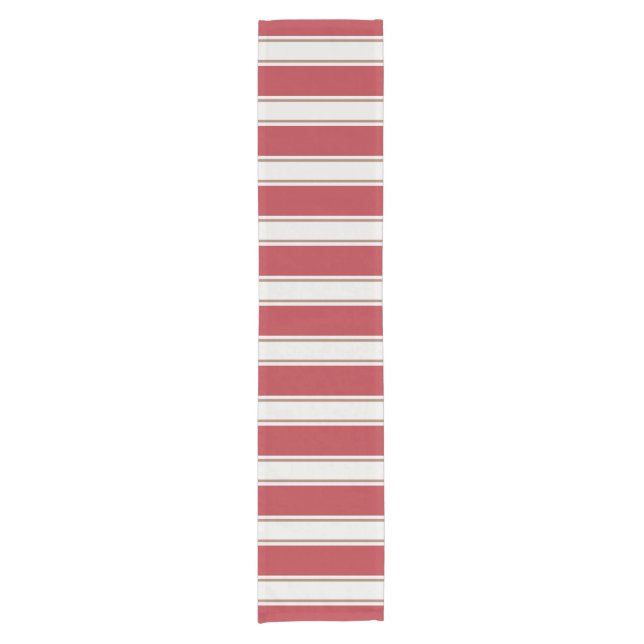 Classic Red, White and Mocha Mouse Stripes Short Table Runner (Front)