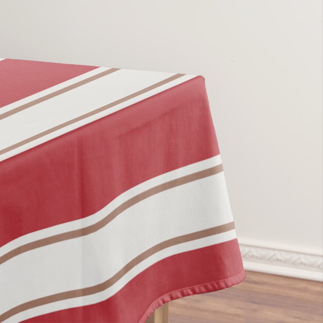 Classic Red, White and Mocha Mouse Stripes Tablecloth (In Situ)
