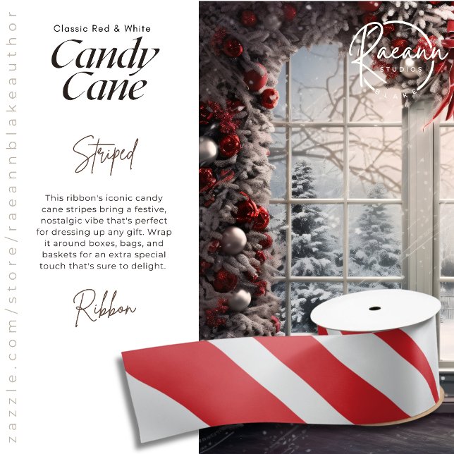 Classic Red & White Candy Cane Striped Ribbon Satin Ribbon (Creator Uploaded)