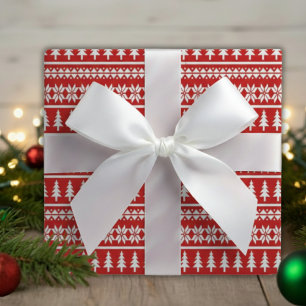 Classic Red & White Christmas Tree Striped Pattern Wrapping Paper