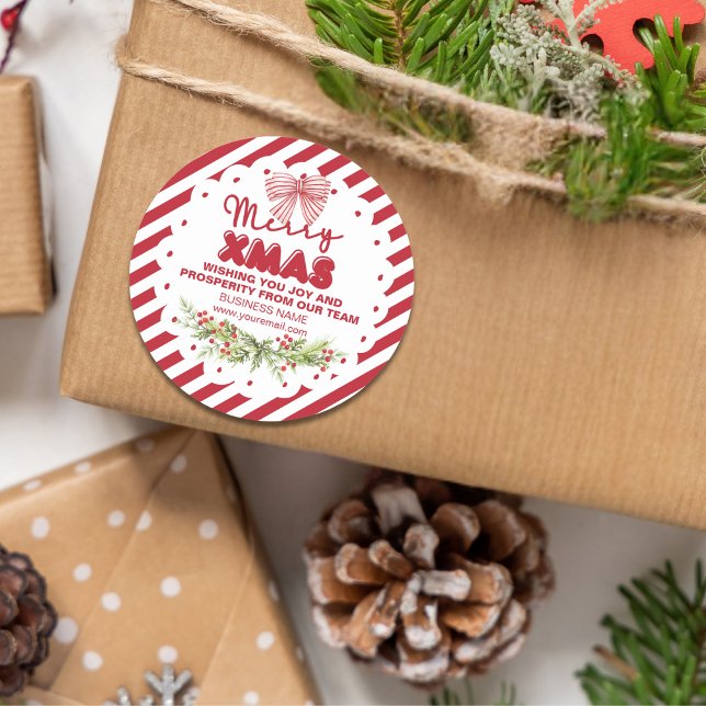 Classic Red White Floral Berries Xmas  Classic Round Sticker (Creator Uploaded)