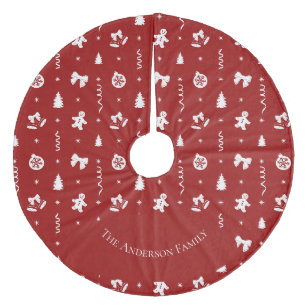 Classic Red & White Gingerbread Christmas Fleece Tree Skirt