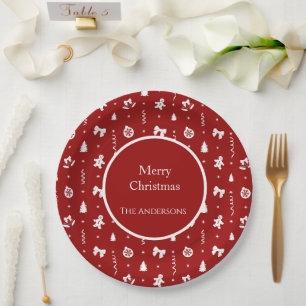 Classic Red & White Gingerbread Christmas Paper Plate
