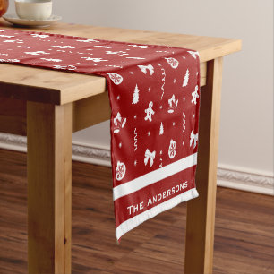 Classic Red & White Gingerbread Christmas Short Table Runner