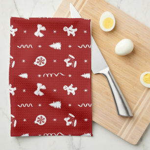 Classic Red & White Gingerbread Christmas Tea Towel