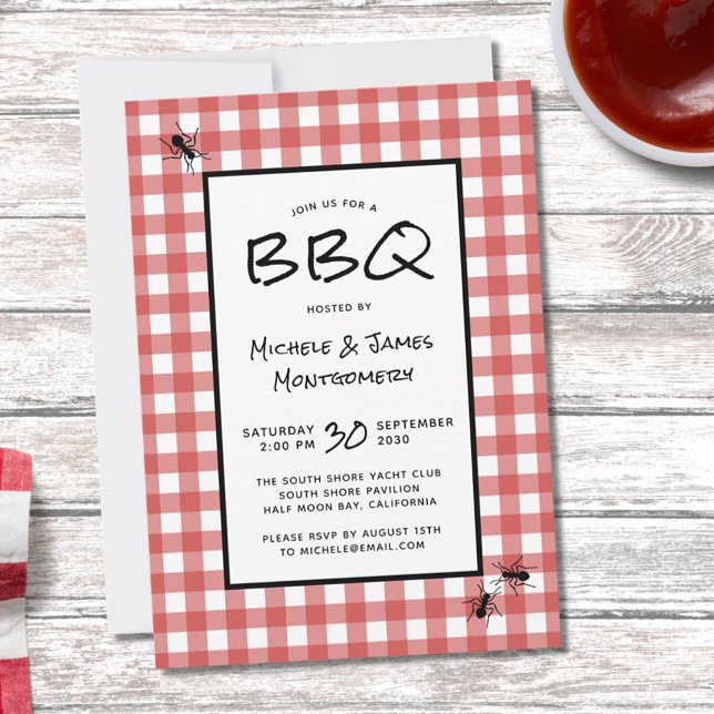 Classic Red White Gingham Ants BBQ Picnic Party Invitation (Creator Uploaded)